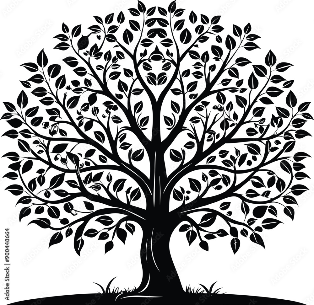 Obraz premium Black and white apple tree silhouette