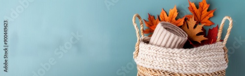 Fall Leaves and Pumpkins in a Basket