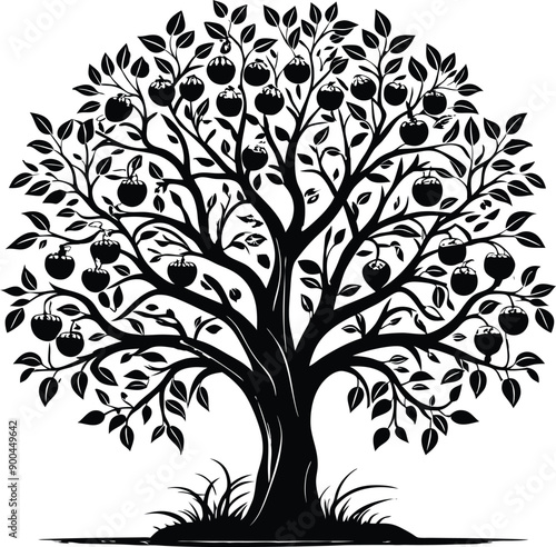 Black and white apple tree silhouette