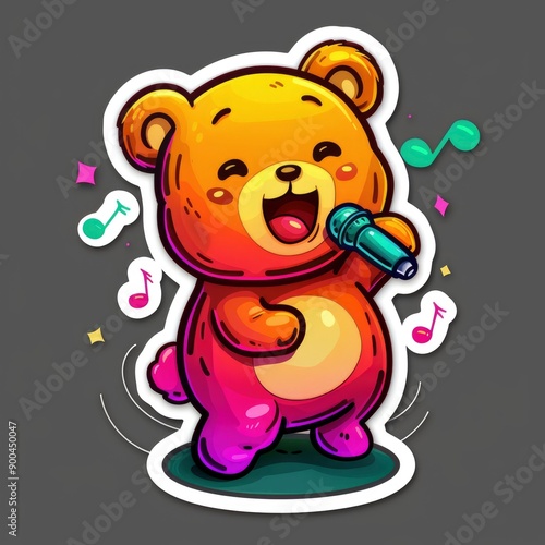 Singing Bear Cartoon Sticker Illustration