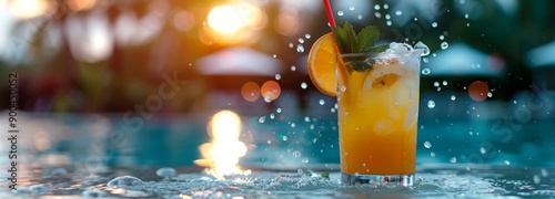 Refreshing Summer Drink Splashing In Pool