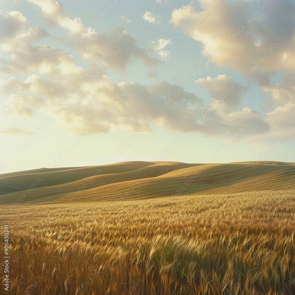 Obraz premium Wide view of a rolling wheat field.
