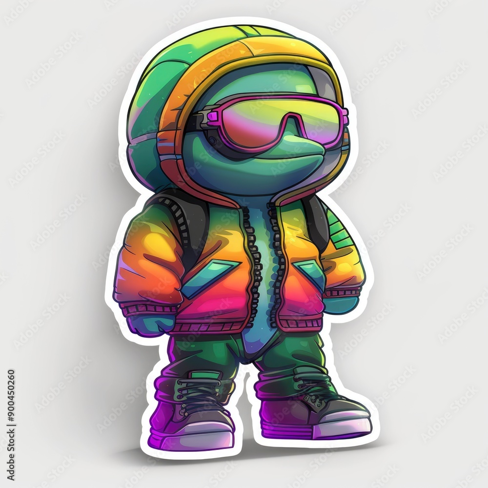 Obraz premium Cool Dolphin Character Wearing a Rainbow Jacket and Goggles