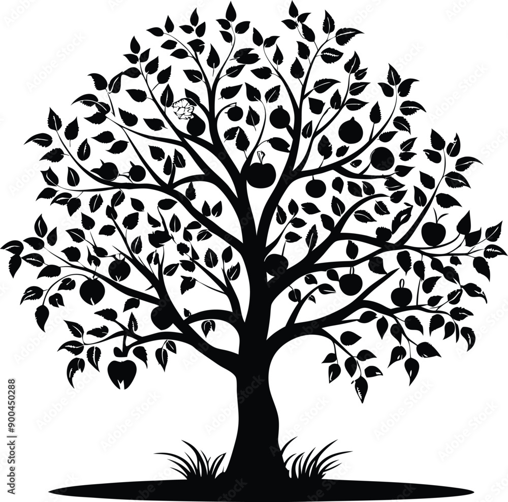 Obraz premium Black and white apple tree silhouette