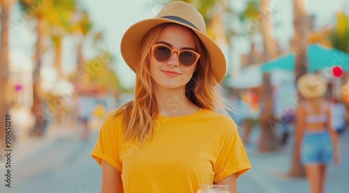 Woman in a Straw Hat Smiles in the Summer Sun