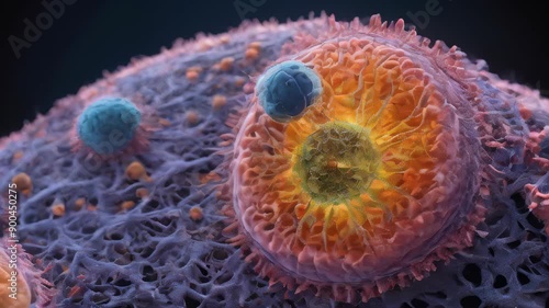 Macro shot of a cancer cell in the process of abnormal division. Generative AI photo