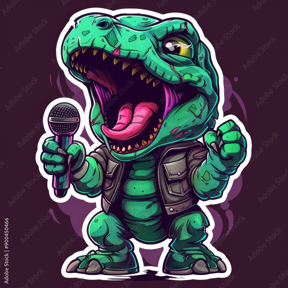 Obraz premium Rockstar Dinosaur with Microphone