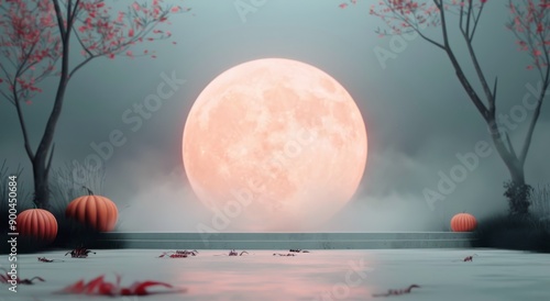 Full Moon Over Foggy Halloween Night