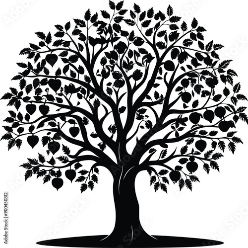 Black and white apple tree silhouette