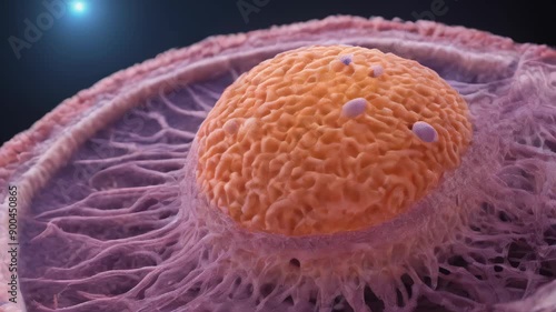 Macro shot of a cancer cell in the process of abnormal division. Generative AI photo