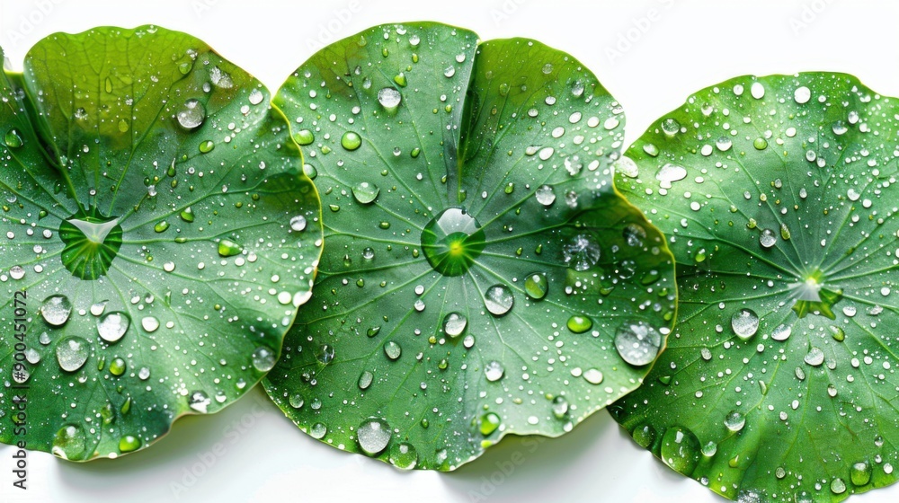 Water Beads on Vibrant Green Lotus Leaves Water Beads on Vibrant Green Lotus Leaves
