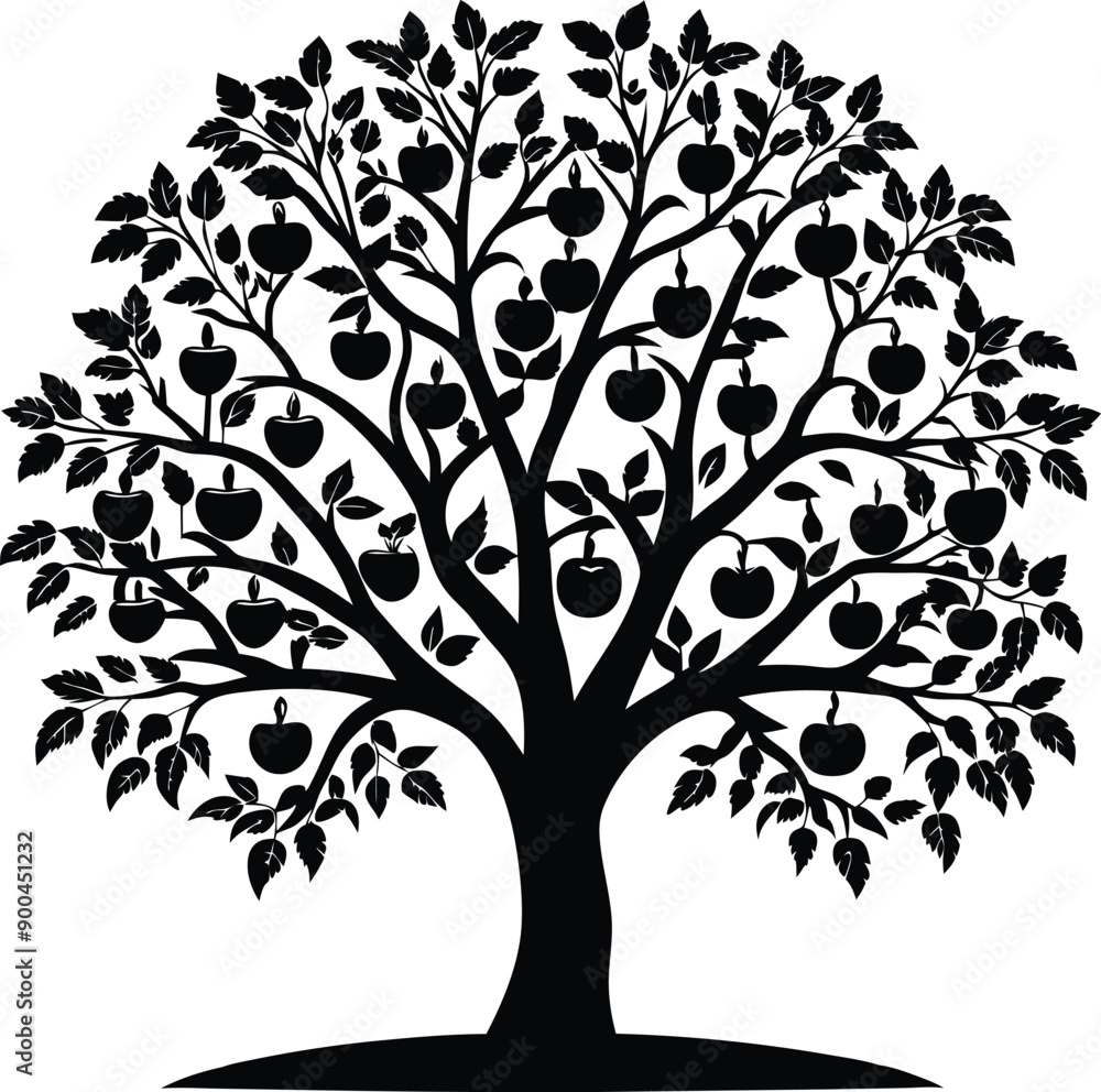 Black and white apple tree silhouette Black and white apple tree silhouette