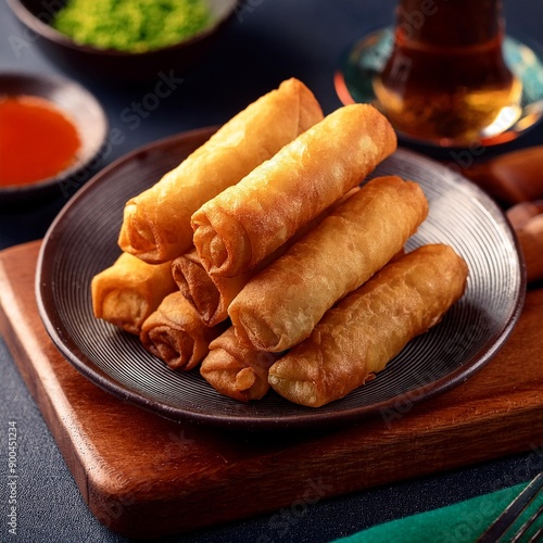 Turkish deep fried cigar shaped spring rolls, sigara borek  photo