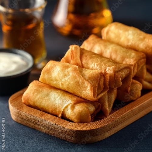 Turkish deep fried cigar shaped spring rolls, sigara borek  photo