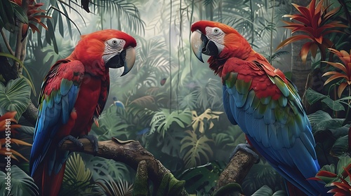 Wallpaper Mural Macaws perched in a tropical forest  Torontodigital.ca