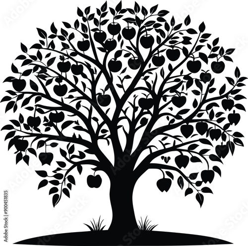 Black and white apple tree silhouette