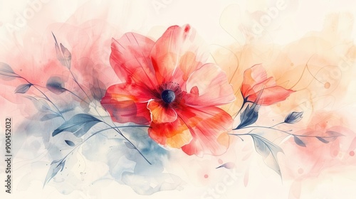 Watercolor flowers, delicate petals and leaves, vibrant and pastel colors, soft brushstrokes, detailed and elegant, artistic and serene illustration