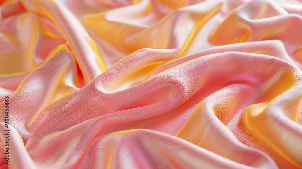 Obraz premium Close-up of pink and orange satin fabric with smooth folds. Textile design for interior and fashion.