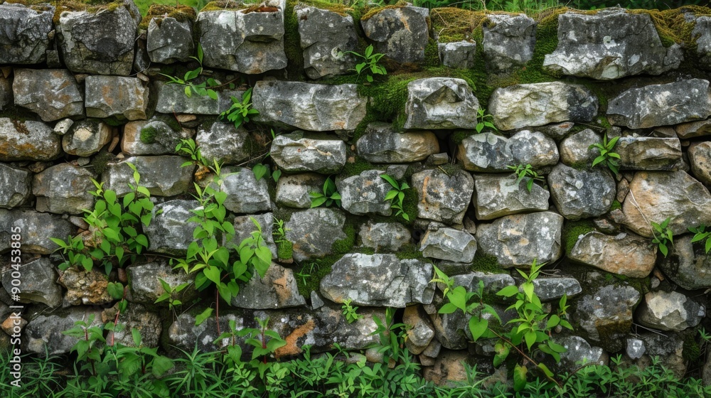 extremly old stone wall with green plants extremly old stone wall with green plants