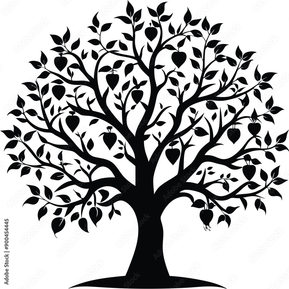 Black and white apple tree silhouette Black and white apple tree silhouette