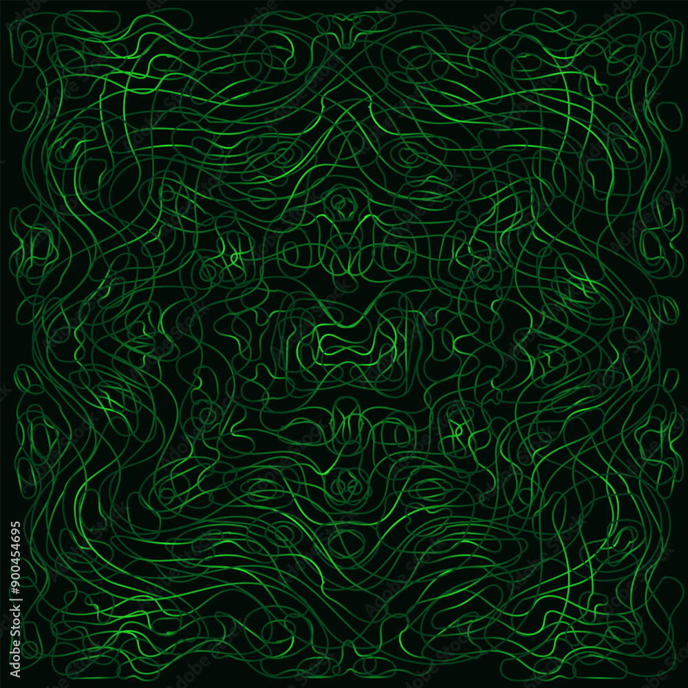 Abstract green pattern in doodle style on a black background Abstract green pattern in doodle style on a black background
