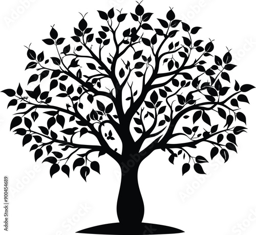 Black and white apple tree silhouette