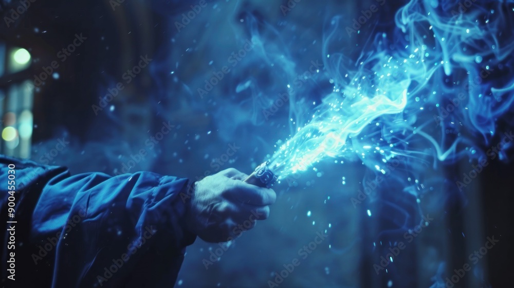 Wizard Casting Spell with Sparky Magic Wand Wizard Casting Spell with Sparky Magic Wand