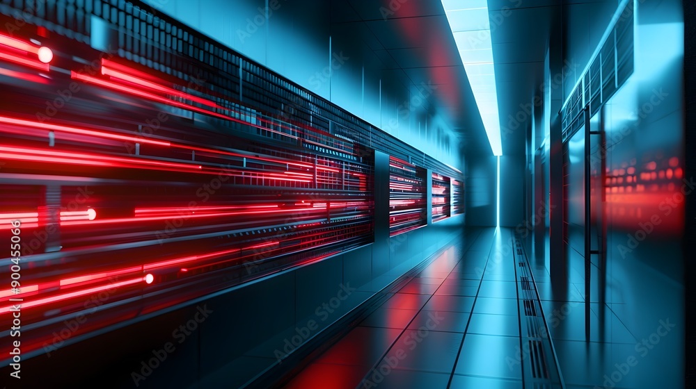 High-Tech Laser Grid Security Passage in Futuristic Facility High-Tech Laser Grid Security Passage in Futuristic Facility
