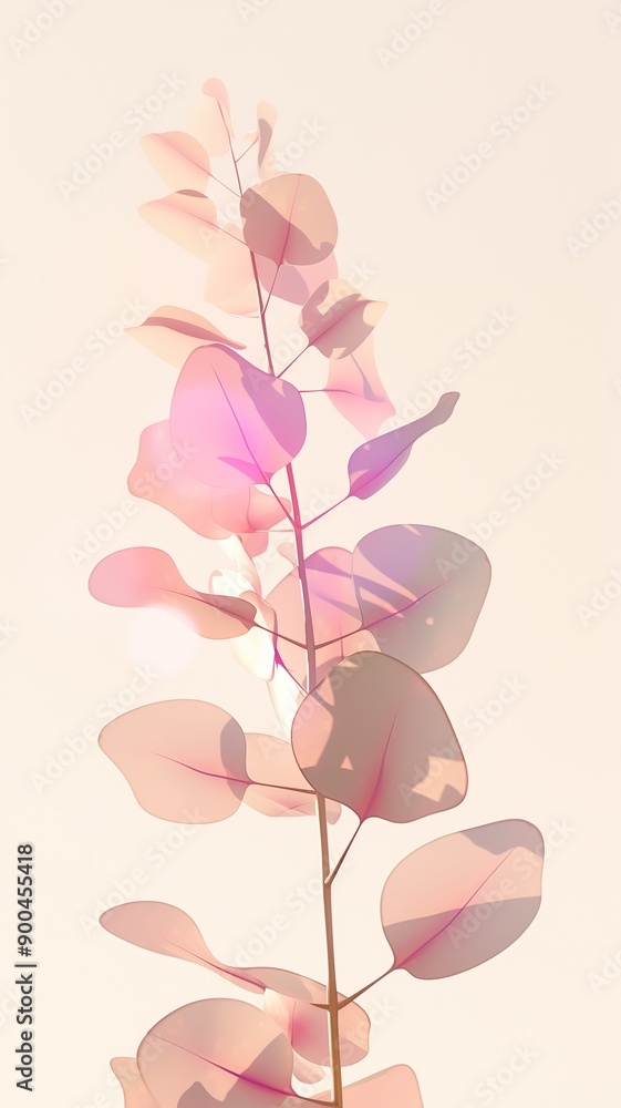 Fototapeta premium A delicate pink flower with translucent petals stands on its stem against a white background. Generated AI