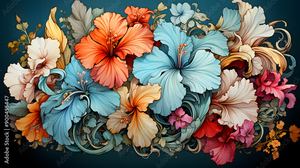 Fototapeta premium Floral and Butterfly Pattern - Seamless Summer Design with Nature Elements, graphic illustration