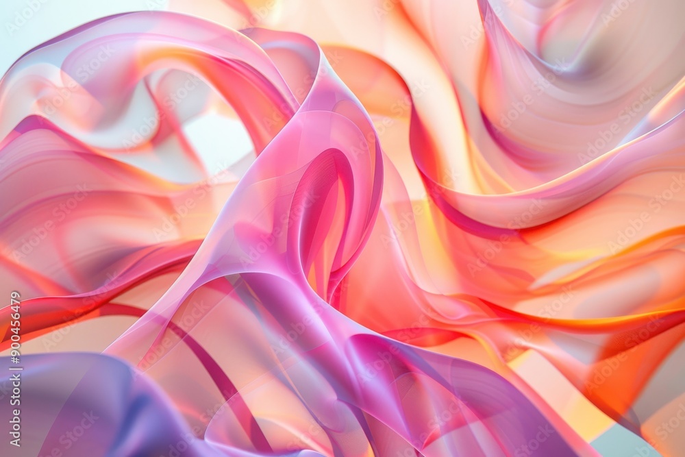 Obraz premium Abstract environment: dynamic curved shapes in motion. Digital illustrations for advertising, promotional materials, displays, or design elements. Subtle patterns on a light, pastel background