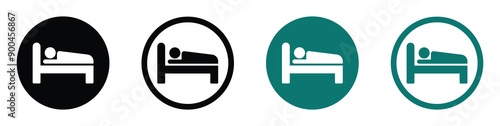 Person in bed, hotel vector icons