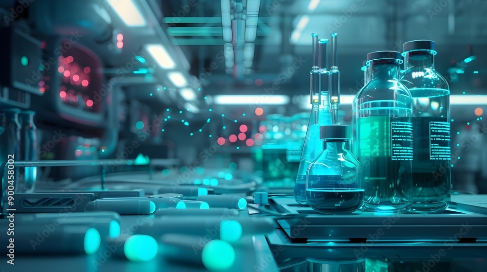 Surreal Futuristic Laboratory with Glowing Sci-Fi Chemicals and Watercolor Aesthetic Surreal Futuristic Laboratory with Glowing Sci-Fi Chemicals and Watercolor Aesthetic