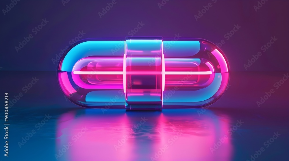 Transparent Futuristic Neon Pill in Watercolor Lab Setting Transparent Futuristic Neon Pill in Watercolor Lab Setting