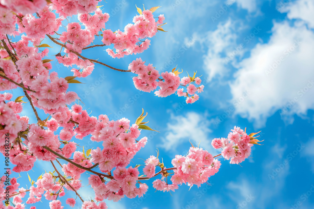 Pink Cherry Blossoms Against a Blue Sky Pink Cherry Blossoms Against a Blue Sky