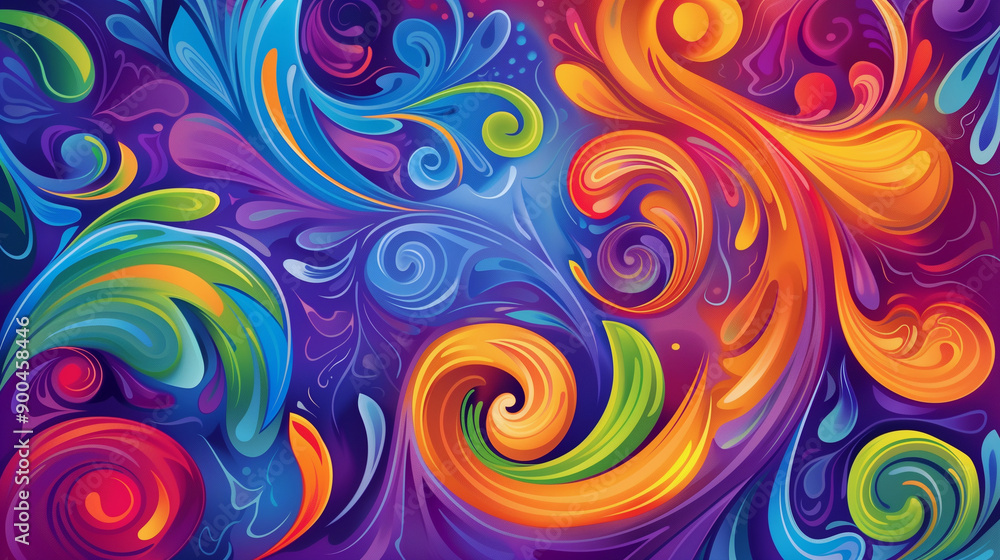 A mesmerizing vector illustration depicting the essence of fire with swirling colors and patterns, set against an abstract background with shades of purple, blue, orange, red, and yellow-green. This v A mesmerizing vector illustration depicting the essence of fire with swirling colors and patterns, set against an abstract background with shades of purple, blue, orange, red, and yellow-green. This v