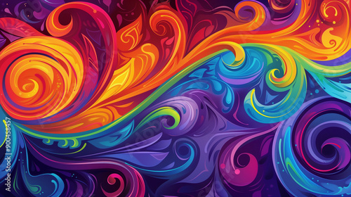 A mesmerizing vector illustration depicting the essence of fire with swirling colors and patterns, set against an abstract background with shades of purple, blue, orange, red, and yellow-green. This v