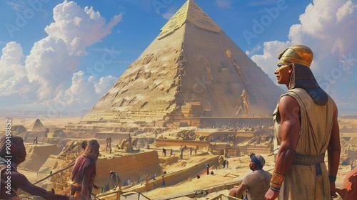 Pharaoh oversees the construction of the pyramids thousands of years ago