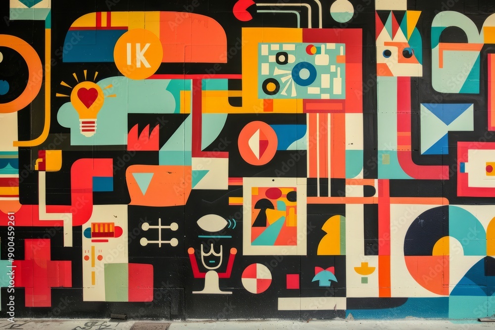 IT symbols in mural style IT symbols in mural style
