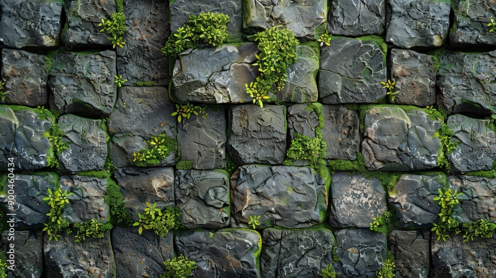 Verdant Mosaic: Rugged Stone Wall with Lush Greenery Verdant Mosaic: Rugged Stone Wall with Lush Greenery