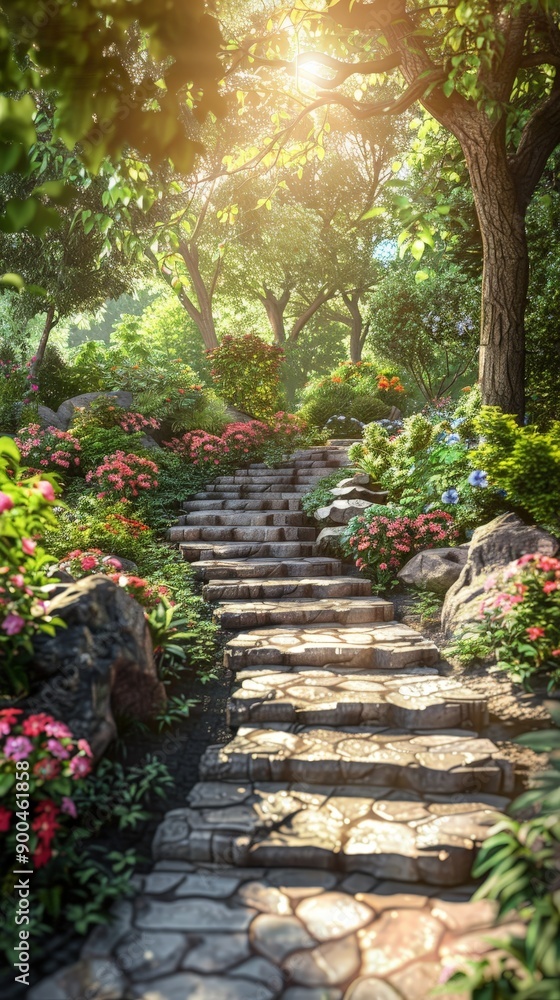 Tranquil Garden Oasis Bursting with Colorful Flowers Tranquil Garden Oasis Bursting with Colorful Flowers