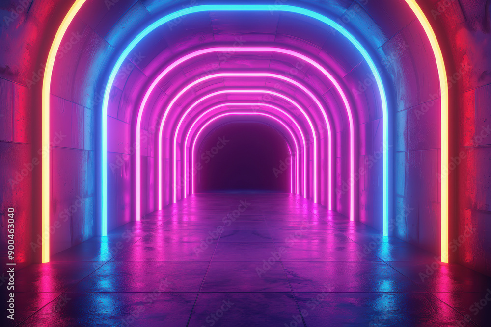 A vibrant neon-lit tunnel with blue and pink archways, creating a futuristic and glowing pathway. Ideal for tech and modern designs. A vibrant neon-lit tunnel with blue and pink archways, creating a futuristic and glowing pathway. Ideal for tech and modern designs.