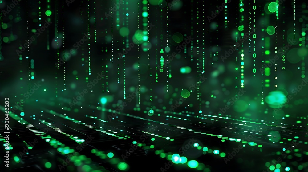 Obraz premium Matrix-style falling green code on a black background 