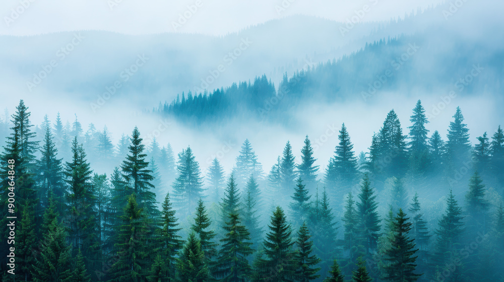 Misty pine forest landscape with layers of trees and fog. Serene and tranquil nature scene, perfect for backgrounds and nature-themed designs. Misty pine forest landscape with layers of trees and fog. Serene and tranquil nature scene, perfect for backgrounds and nature-themed designs.