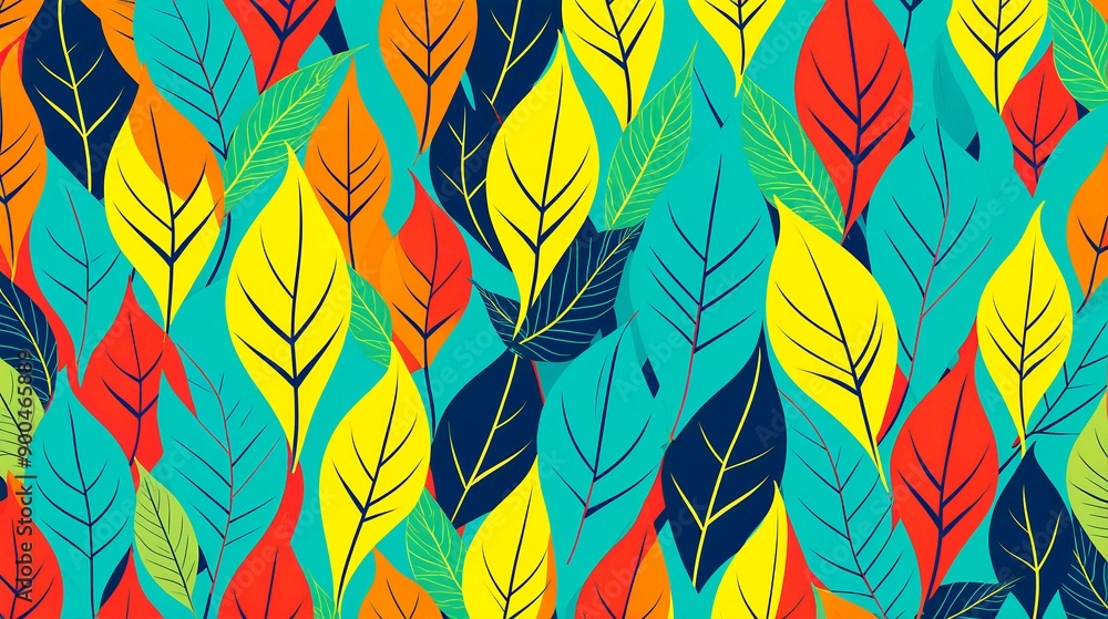 Illustration of an abstract leaf pattern with minimalist, linear designs and contrasting colors. Background. 3 Illustration of an abstract leaf pattern with minimalist, linear designs and contrasting colors. Background. 3
