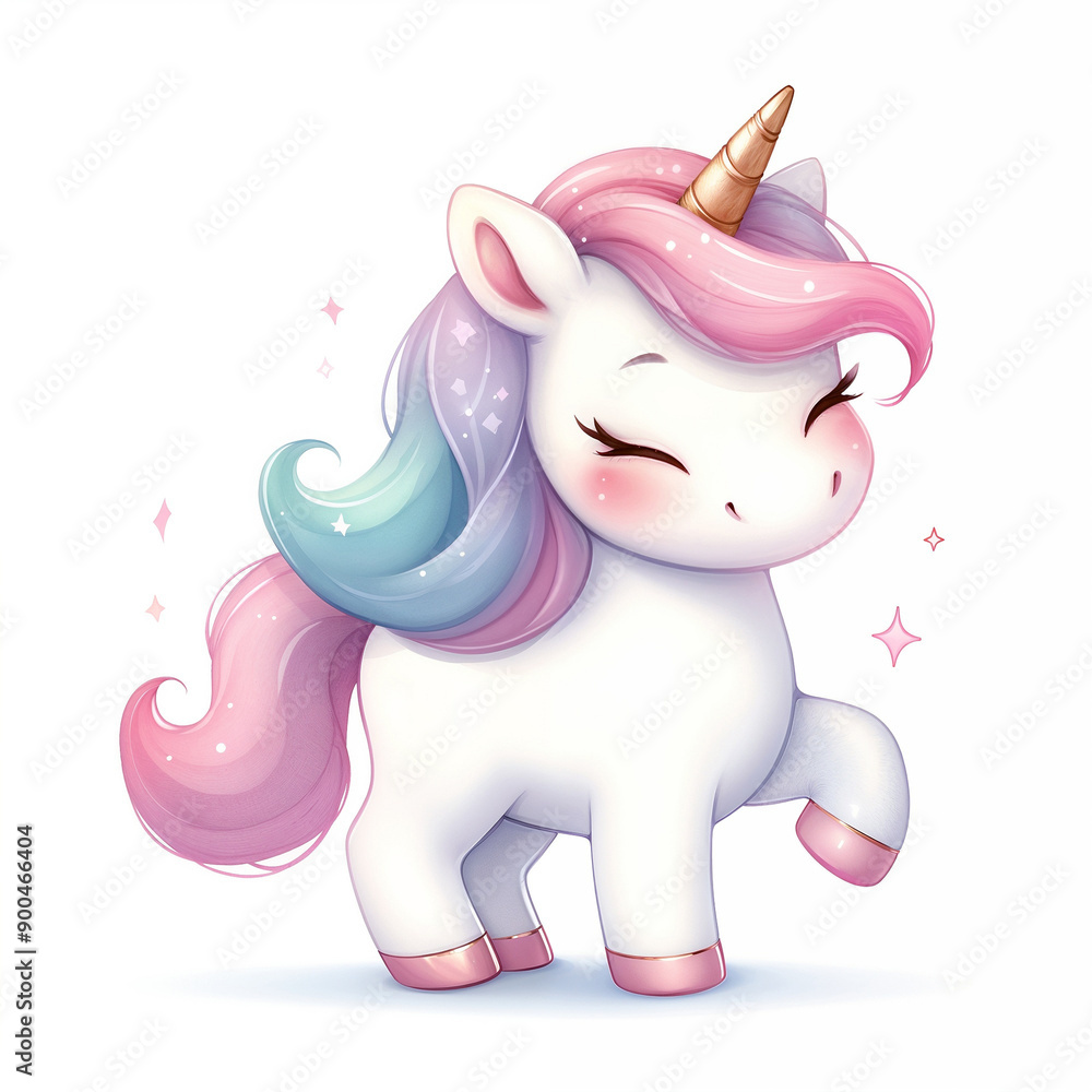 Fototapeta premium Cute cartoon pony on white background. AI 