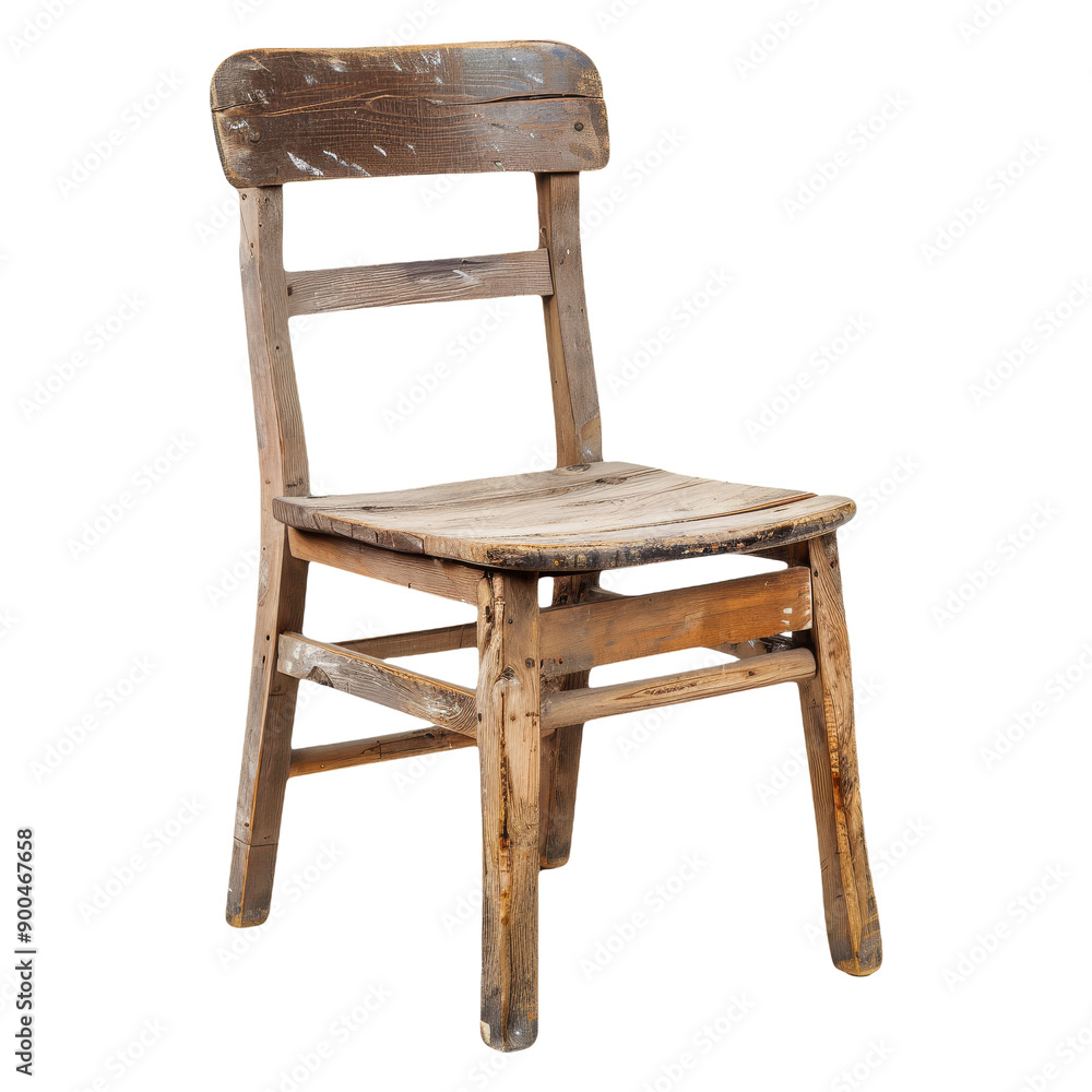 Rustic Old Wooden Chair With Aged Patina On Isolated Background Rustic Old Wooden Chair With Aged Patina On Isolated Background