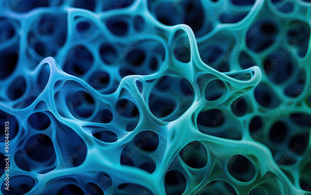Abstract of intricate blue and green organic shapes resembling cellular structures and complex molecular designs. Abstract of intricate blue and green organic shapes resembling cellular structures and complex molecular designs.