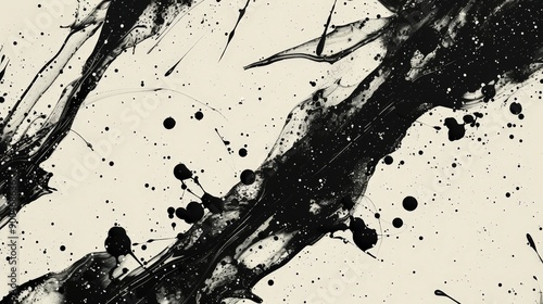 Abstract ink splatter background with bold, black patterns and dynamic shapes photo