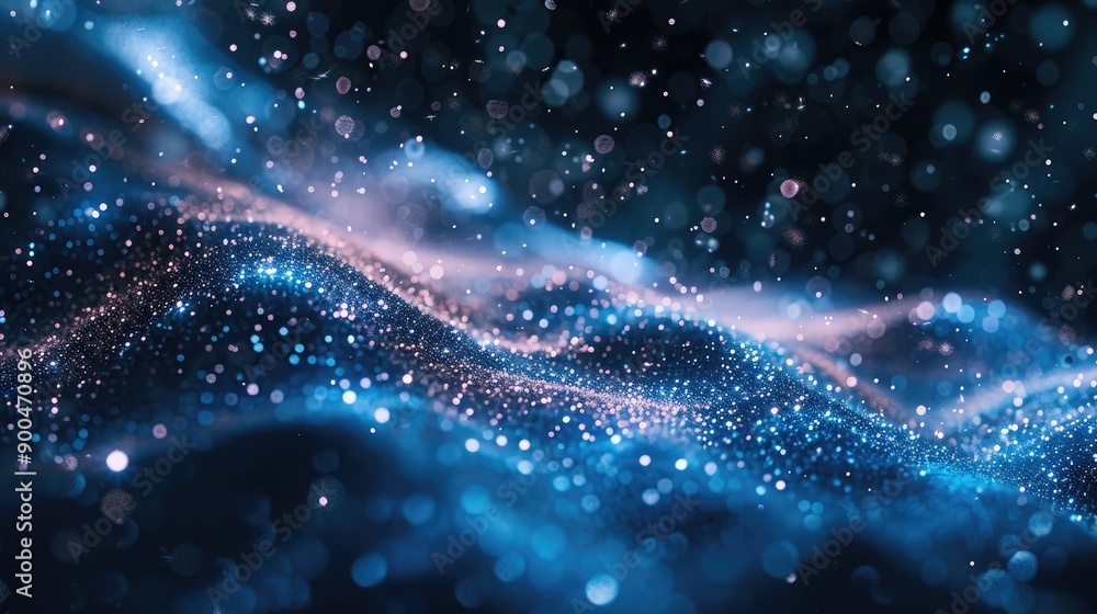 Fototapeta premium Glittering particles flowing in a dark space